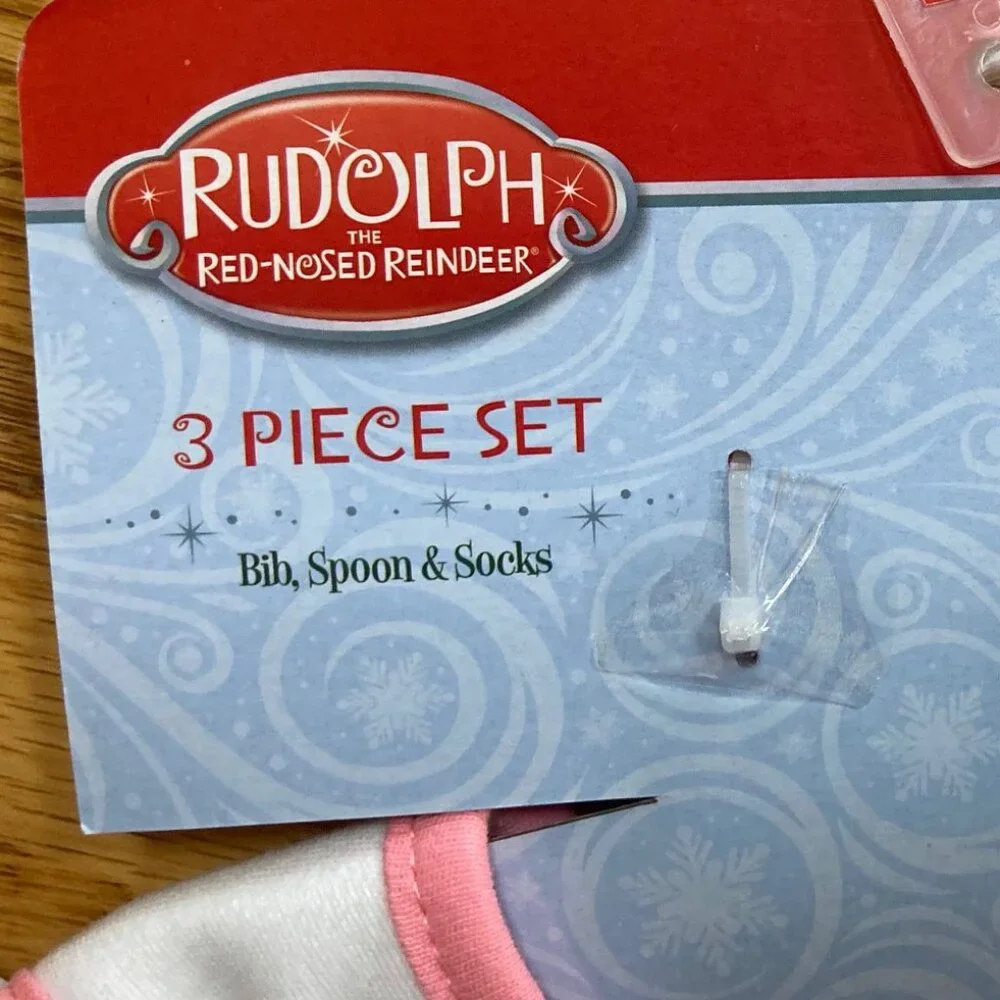 Rudolph Pink Trim 'My Very First Christmas' Baby Bib & Sock Set